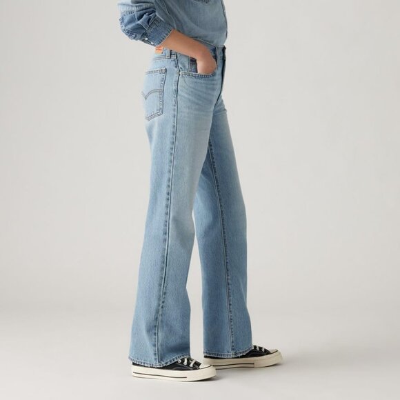 Womens Cotton Baggy Bootcut Jeans Mid Rise Vintage Fit Relaxed Style - Picture 2 of 4